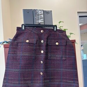 NWT Karen Millen burgundy plaid A-line skirt, US 12